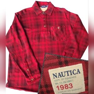 Vintage Nautica 🐠 Dept.‎ Of Fisheries 1983 Plaid Flannel Soft EUC